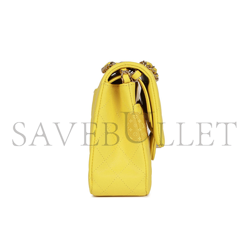 CHANEL MASTER CAVIAR MEDIUM CLASSIC DOUBLE FLAP BAG YELLOW LIGHT GOLD HARDWARE A01112 (25*15*7cm)